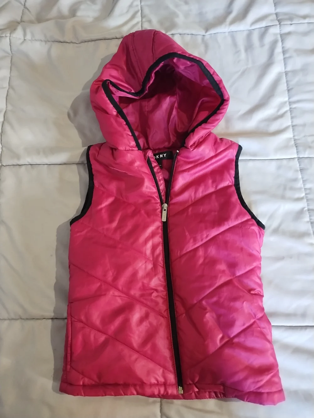 DKNY Bright Pink Hooded Quilted Vest